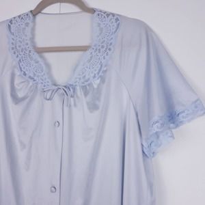 VINTAGE Vanity Fair Sz S Baby Blue Lace Nightgown Button Down Made in USA Pocket